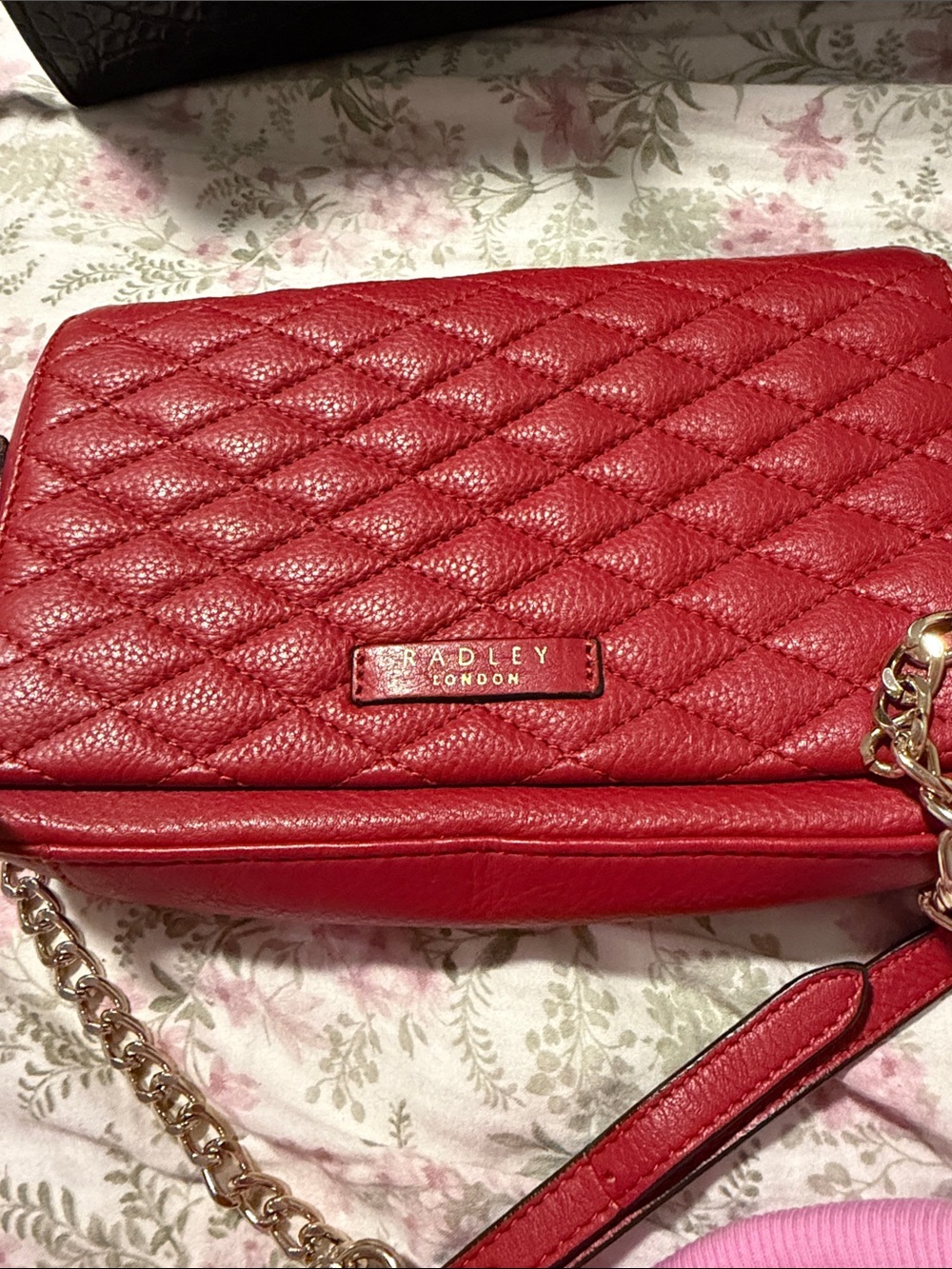 RADLEY LONDON Red Quilted Leather Chain Crossbody Bag